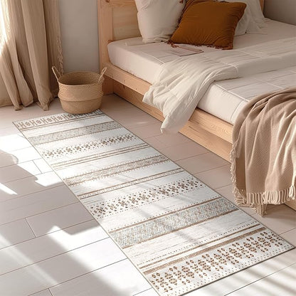 BESTSWEETIE 2x6 Area Rugs for Living Room Washable Moroccan Farmhouse Neutral Geometric Low Pile Non-Slip Soft Print Pattern Rug for Bedroom Kitchen Dining Room Entryway Cream/Brown/Pink