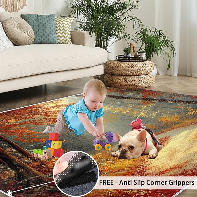 2x4 Autumn Forest Runner Rug for Hallway - Natural Landscape Kitchen Mat, Forest Path Kitchen Runner Rug Soft Non Slip Anti Fatigue for Laundry Room Indoor Hallways