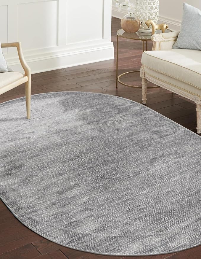 Unique Loom Finsbury Collection Area Rug - Kate (5' 3" x 8' Oval, Gray/ Ivory)