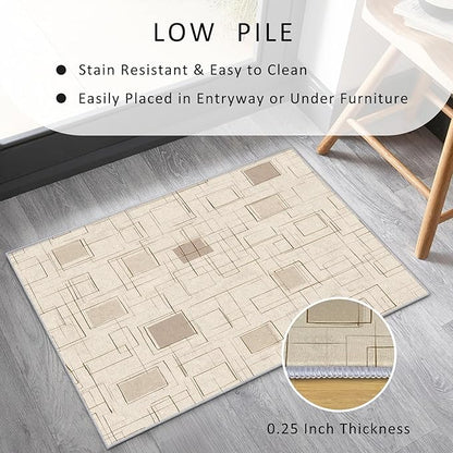 Geometric Rug, Washable 5x7 Rug for Living Room, Modern Abstract Patterned Indoor Carpet, Geometric Decor for Home, Bedroom, Soft Non Slip Thin Design FER58