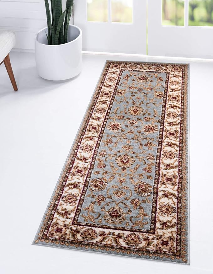 Unique Loom Voyage Collection Traditional Oriental Classic Intricate Design Area Rug (2' 2 x 6' 0 Runner, Light Blue/Gold)