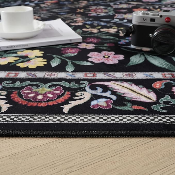 Entryway Rug 2x3 Rug Door Mat Indoor Entrance Washable Rug Small Non-Slip Low Pile Throw Rugs for Entryway, Kitchen, Front Door Indoor Entrance, Entry (Vibrant Black)