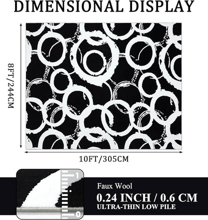 YIHOUSE Black Modern Geometric Area Rug 8x10, Black and White Rug with Abstract Circles,Non-Shedding Washable Rugs for Bedroom, Home Office and Living Room