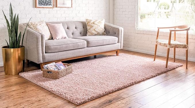 Unique Loom Davos Shag Collection Area Rug - Solid (4' 1" x 6' 1" Rectangle, Dusty Rose)