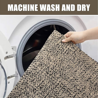Collive Washable Small Bathroom Rug 2x3, Hand Woven Low Profile Front Door Mat Natural/Black Farmhouse Entryway Rugs, Cotton Reversible Kitchen Carpet for Foyer Bedroom Door Decor
