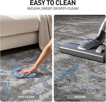 Rugshop Abstract Marble Shag Runner Rug Blue 2' 3" x 8' Perfect for Hallways, Kitchens, or Behind The Sofa