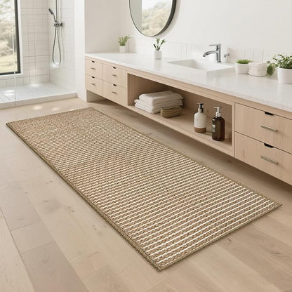 Braided Bathroom Runner Rug,Super Absorbent 24"x48" Non Slip Bath Mats for Bathroom,Boho Runner Rugs for Hallyways,Kitchen,Bedroom,Washable Soft Shower Sink Mat,Brown