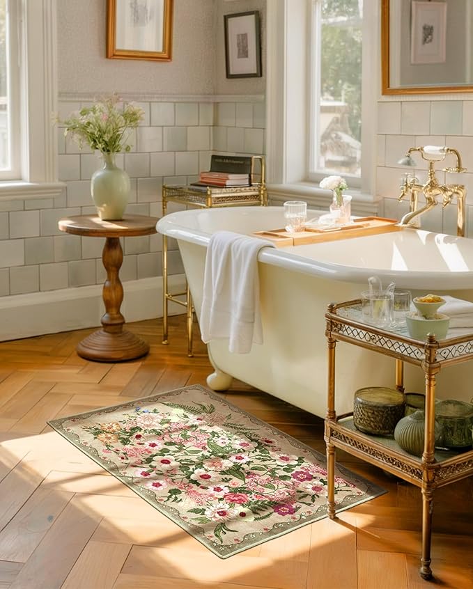 Door Mat Entrance 2x3 Rug - Floral Rugs Washable Small Area Rug Non-Slip Low Pile Carpet Throw Rugs for Indoor Entryway, Bedroom, Kitchen, Front Door, Entry, Kids Room - Brown