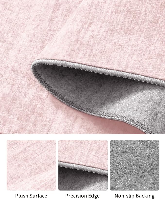 Art&Tuft Washable Rugs 6x9, Low Pile Area Rugs for Living Room - Non Slip and Stain Resistant Soft Thin 6x9 Rug for Bedroom, Dining Room, Kitchen, Office, Lightpink