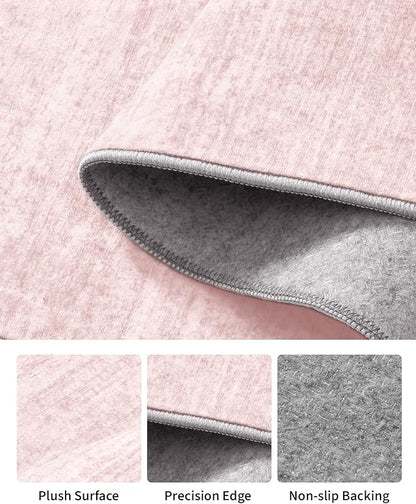 Art&Tuft Washable Rugs 6x9, Low Pile Area Rugs for Living Room - Non Slip and Stain Resistant Soft Thin 6x9 Rug for Bedroom, Dining Room, Kitchen, Office, Lightpink