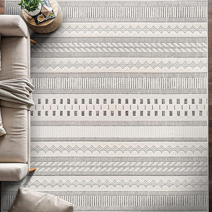 Beverly Rug Micro Loop Area Rug Gray/White 8x10 Geometric Modern Scandinavian Striped Durable Soft Indoor Rugs for Living Dining Room Office Stain Resistant Non Shedding Casual Indoor Carpet 8 x 10
