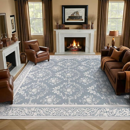 SOULFUL Medium Pile 4x6 Rugs for Living Room - Soft Underfoot Area Rug - Greige Boho Floral - Washable Non-Slip - Perfect for Bedroom Kids Room Under Dining Table Office