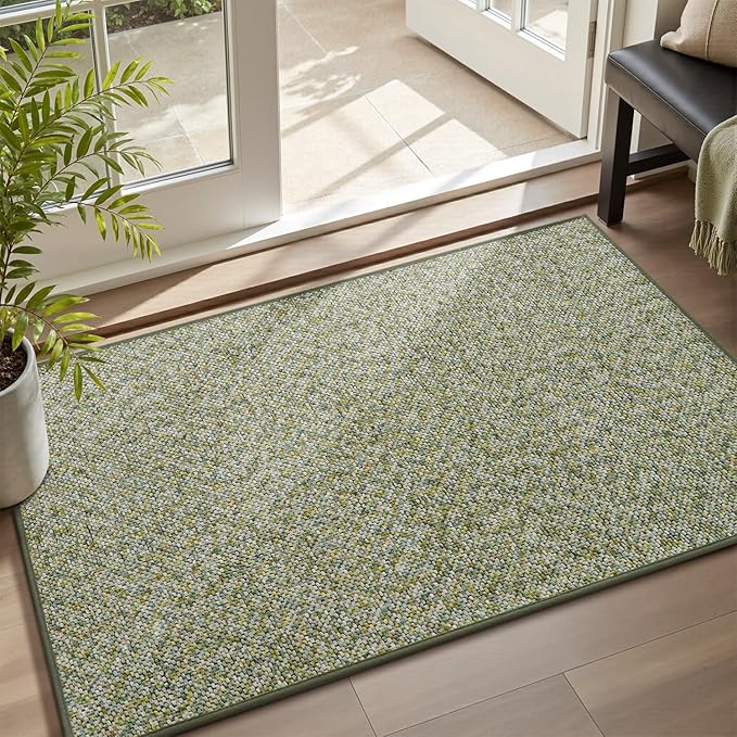MontVoo Door Mat Indoor Entrance Doormat, Absorbent Durable Rubber Non Slip Front Door Mat for Inside Entry Entryway Dirt Trapper Welcome Mat, Green 17''x30''