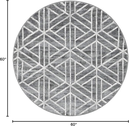 Rugs.com Lattice Trellis Collection Rug – 5 Ft Round Gray Low-Pile Rug Perfect for Kitchens, Dining Rooms
