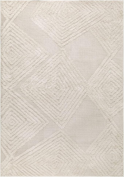 Antep Rugs Palafito 6x9 Geometric Shag Diamond High-Low Pile Textured Indoor Area Rug (Beige, 6'7" x 9')