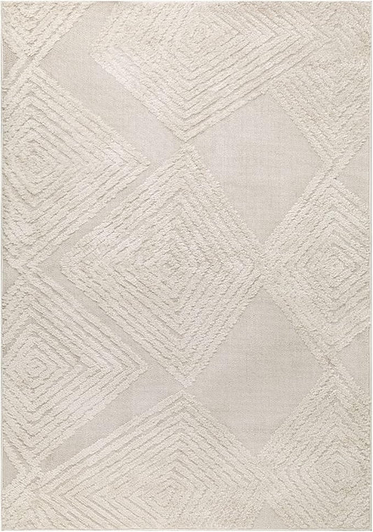 Antep Rugs Palafito 4x6 Geometric Shag Diamond High-Low Pile Textured Indoor Area Rug (Beige, 3'11" x 5'11")