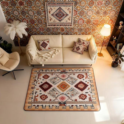 Bohemian Large Area Rug 5x7 Boho Decor Western Living Room Rug | Southwestern Native Aztec Rugs for Bedroom, Ethnic Tribal Geometric Carpet Indoor Floor Mat
