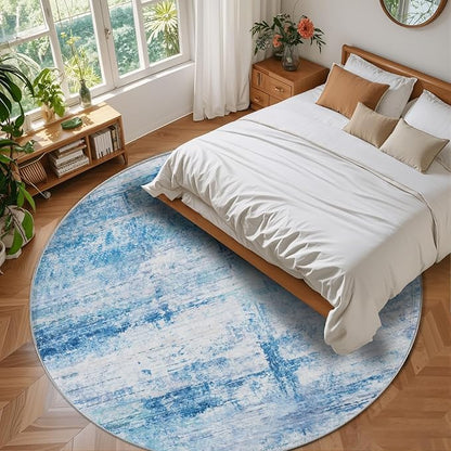 Round 4ft Area Rug Modern Abstract Washable Carpet for Living Room Entryway Dining Room Home Office - Abstract Teal Grey