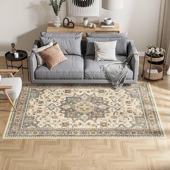 Dripex 9x12 Area Rug - Stain Resistant Washable Distressed Rug for Living Room Dining Room Bedroom, Anti-Slip Low-Pile Soft Accent Rug, Multicolor, 12' x 9' (Rectangular)