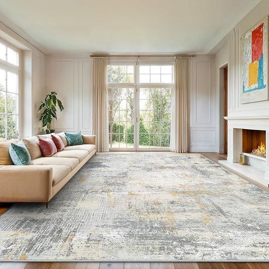 AMADA HOMEFURNISHING 9x12 Area Rugs for Living Room, Modern Large Area Rugs with Non-Slip Backing & Low Pile, Neutral Soft Washable Rug for Nursery, Bedroom, Dinning Room, Playroom, Beige