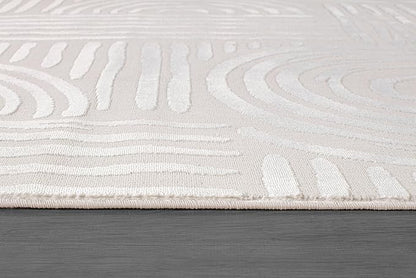 Beverly Rug Modern Geometric Area Rug 5x7 Low-High Pile Durable Soft Abstract Curved Indoor Rugs for Living Dining Room Office Stain Resistant Non Shedding Casual Indoor Carpet Beige White 5 x 7