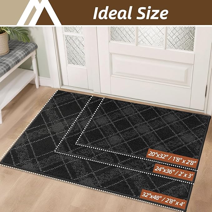 COSY HOMEER Plaid Door Mat 20" x 32",Dirt Trapper Entryway Rugs,Non-Slip Washable Farmhouse Doormat,Low Profile Welcome Mats for Paws Dark Grey