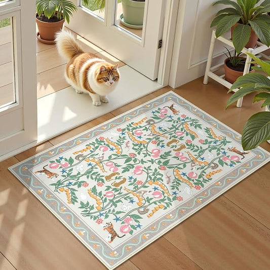 Collive 2x3 Rugs for Entryway, Small Washable Jungle Animal Door Mat Indoor Entrance Non Slip Kitchen Rug for Bathroom, Soft Ultra-Thin Throw Carpet for Bedroom Entry Home Decor, Beige
