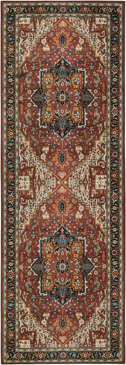 Moynesa Ultra-Thin Washable Runner Rug - 2x6 Non-Slip Hallway Runner Rug Laundry Room Mat, Vintage Stain Resistance Low Pile Bedroom Carpet Runner for Kitchen Entryway Indoor Bathroom Floor, Brown
