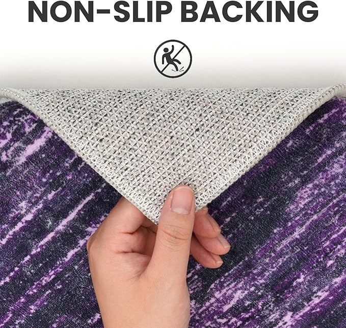 2x5 Modern Abstract Runner Rug for Hallways, Purple White Super Soft Hallway Decor Kitchen Rugs with Non-Slip, Non-Shedding Washable Rug for Hallways Entryway Bedroom Indoor
