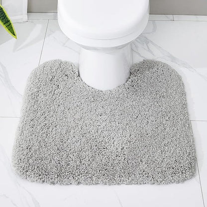 Grey Toilet Rug 22x24 Non Slip Fluffy Toilet Floor Mat U Shaped Washable Bathroom Contour Rug for Toilet Absorbent Thick Toilet Carpet