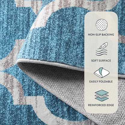 Lahome Moroccan Blue Kitchen Rugs - 2x4 Runner Rug Washable Small Rug Non-Slip Accent Distressed Throw Rugs Floor Carpet for Hallway Entryway Bedroom Laundry Room (2’ X 4’, Blue)