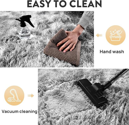 Shaggy Soft Fluffy Rug Non-Slip Indoor Floor Carpet for Living Room Anti-Skid Indoor Plush Carpet for Living Room, Height Pile 1.4" Plush Rug Tie-Dyed Light Grey 2x3 Feet