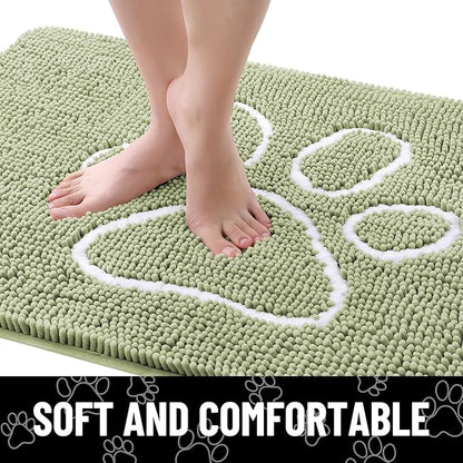 Smiry Dog Door Mat for Muddy Paws, Absorbent Dirt Trapper Non Slip Quick Dry Washable Chenille Mat for Mud Dogs, Entry Rug for Indoor and Outdoor (71x46 Inches, Sage Green and White)