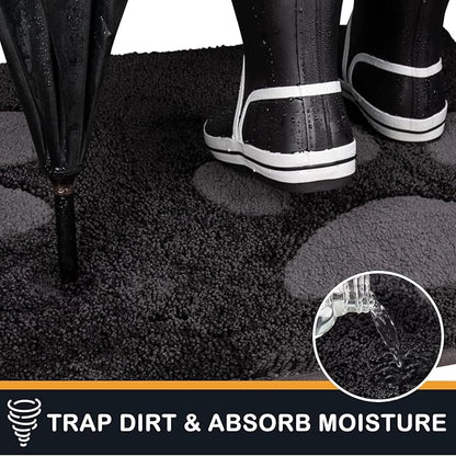 PURRUGS Dirt Trapping Door Mat 33.5" x 59", Non-Skid/Slip Machine Washable Microfiber Entryway Rug, Dog Doormat, Super Absorbent Welcome Mat for Muddy Wet Shoes and Paws, Charcoal