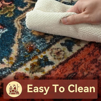YJ.GWL Area Rugs for Living Room 3x5 Machine Washable Rugs for Bedroom, Non Slip Floral Vintage Rug Indoor Carpet, Small Floor Throw Rug for Dining Room Kitchen, Orange-Red