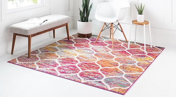 Rugs.com Lattice Frieze Collection Rug – 3' Square Multi Medium Rug Perfect for Living Rooms, Kitchens, Entryways