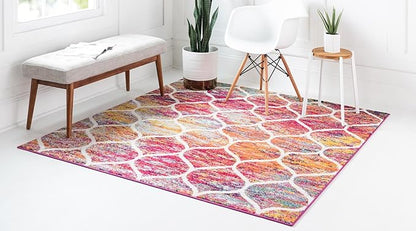 Rugs.com Lattice Frieze Collection Rug – 8' Square Multi Medium Rug Perfect for Living Rooms, Kitchens, Entryways