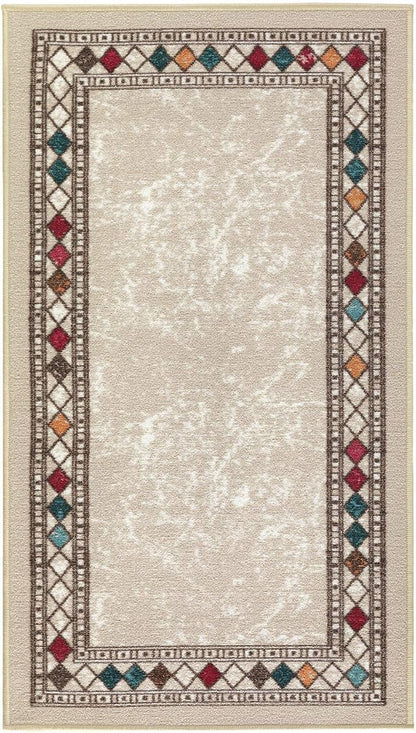 Antep Rugs Alfombras Modern Bordered 2x4 Non-Skid (Non-Slip) Low Profile Pile Rubber Backing Kitchen Area Rugs (Beige, 2'3" x 4')