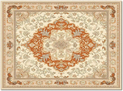 Orange Bohemian Rectangular Area Rugs for Living Room Bedroom 2.8 x 5 ft Vintage Farmhouse Floral Pattern Non-Shedding Soft Low Pile Rug Non Slip Washable Rug for Nursery Entryway Playroom