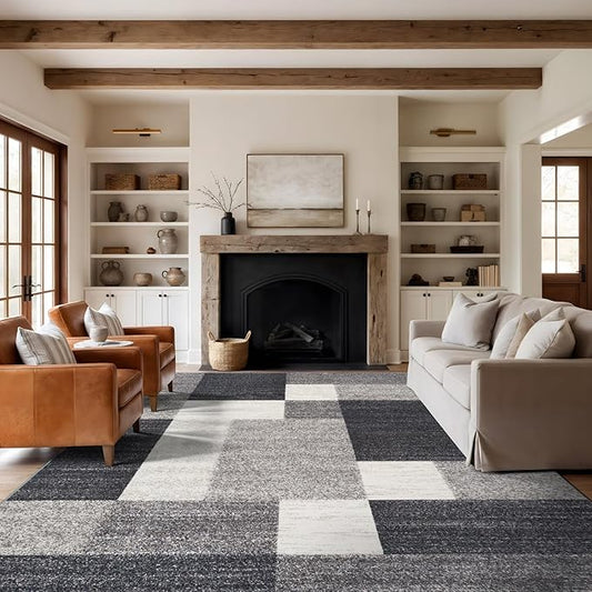 Rugshop Gray Modern Geometric Boxes Non-Slip Area Rug Non-Shedding for Living Room, Dining Room and Bedroom, 9' x 12'