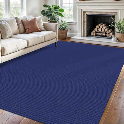 Braided Area Rug 6x9 Ft Washable Rugs for Living Room Bedroom Rugs Rubber Backed Boho Dining Room Rug Cotton Living Room Woven Floor Carpet for Nursery Playroom, Royal Blue/Navy