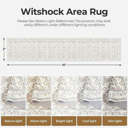 WITSHOCK 2x10 Long Runner Rug for Hallway,Washable Rug Distressed Boho for Bedroom Kitchen Entryway Indoor Entrance,Non Slip Runner Rugs with Rubber Backing,Camel/Beige