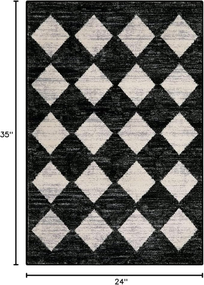 Lahome Moroccan Trellis Area Rug - 2x3 Printed Small Black Checkered Entryway Rug Non Slip Kitchen Mat, Stain Resistance Indoor Modern Floor Soft Throw Carpet for Front Door Bathroom Sink Bedroom