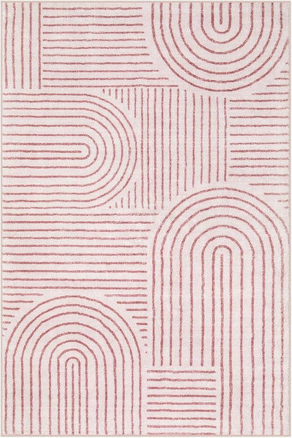 Lahome Abstract Washable Rugs, 4x6 Pink Rug for Bedroom Nursery Soft Non Slip Modern Living Room Rug, Ultra-Thin Non-Shedding Throw Carpet for Entryway Kitchen Office(4'x6',Pink)
