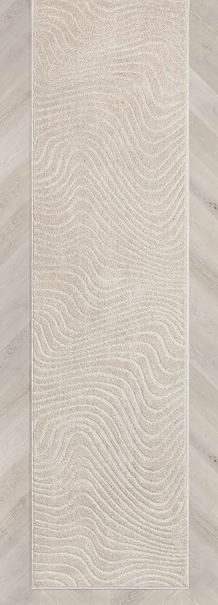 Well Woven Custom Size Hallway Stair Runner - Choose Your Length - 27 Inches Wide x 9 Feet Long Runner (27" x 9' Runner) Rug - Ivory Sibi Soft Touch, Modern Abstract - Hi-Lo Pile