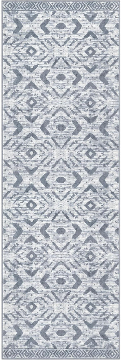 KILOCOCO Hallway Runner Rug 3'x8' Washable Printed Moroccan Runner Rugs Non Slip Entryway Rugs Soft Indoor Long Floor Rug for Bedroom Kitchen Living Room Geometric Boho Carpet Runners, Grey White
