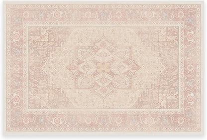 RUGGABLE Washable Area Rug – Kamran Soft Pink 2x3, Stain-Resistant, Non-Slip – Small Machine Washable Rugs for Living Room, Bedroom, Hallway, Entryway & Bathroom–with Standard Pad