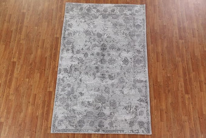 Rug Source Modern Collection, 5x8 Abstract Rug, Hand Knotted Greys & Charcoal Floral Rug, Oriental 100% Silk Carpet for Foyer, Entryway and Hallway