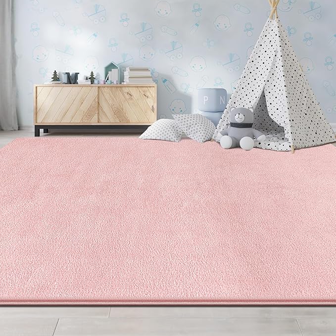 Large Area Rugs for Living Room Bedroom, 5x8 Feet Pink Rug, Minimalist Modern Shag Rug, Soft Thick Comfy Memory Foam Indoor Carpet, Non-Slip Washable Rug for Boys Girls Dorm Nursery Room Home Decor