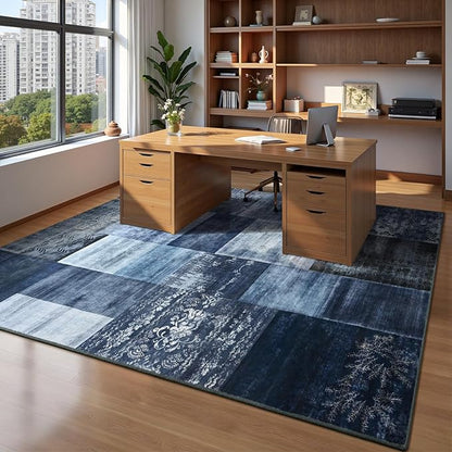 DweIke Large Modern Washable Area Rugs 8x10, Living Room Rug Non-Slip and Non-Shedding Large Rugs for Bedroom, Low Pile Indoor Rubber Backed Carpets for Dining Office Home Decor, Navy Blue